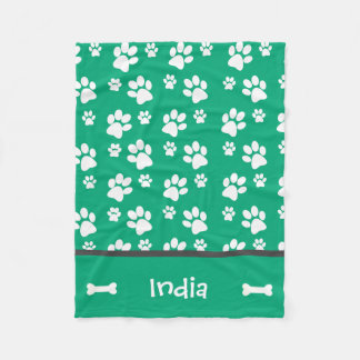 Personalised Puppy Dog Paw Print  Blanket Green