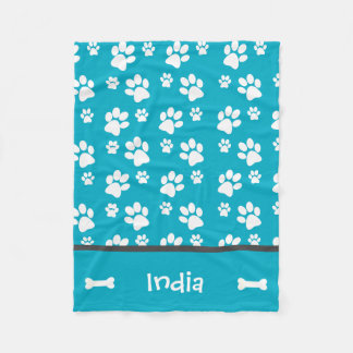 Personalised Puppy Dog Paw Print Blanket Teal