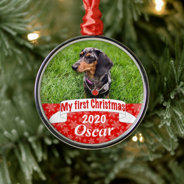 Personalised Puppy’s First Christmas Metal Tree Decoration (Tree)