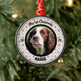 Personalised Puppy's First Christmas Photo Metal Tree Decoration