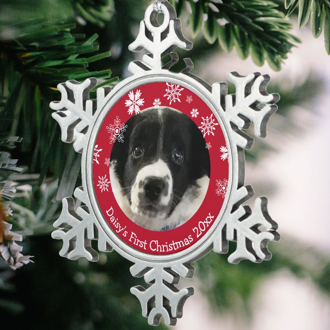 Personalised Puppy's First Christmas  Snowflake Pewter Christmas Ornament (Creator Uploaded)