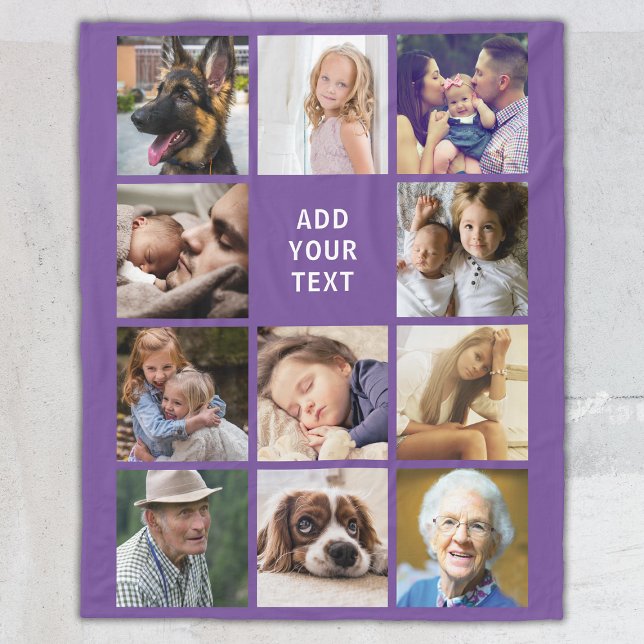 Personalised Purple 11 Photo Collage Fleece Blanket (Creator Uploaded)