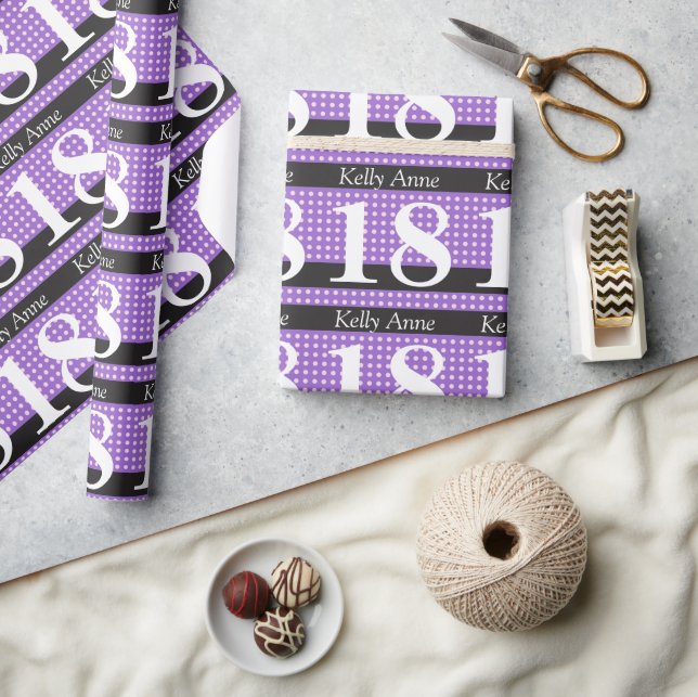Personalised Purple 18th Birthday Pink Polka Dots Wrapping Paper (Crafts)