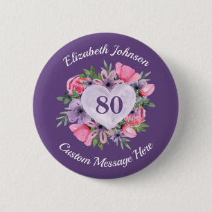 Personalised Purple 80th Birthday Button