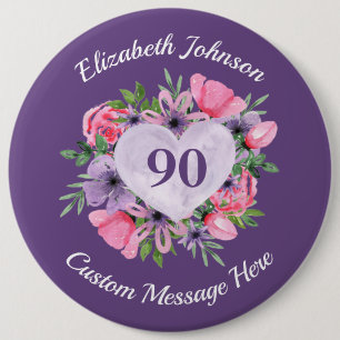 Personalised Purple 90th Birthday Button