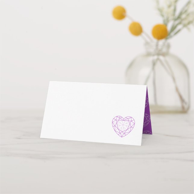 Personalised purple amethyst heart place guest place card (Front)