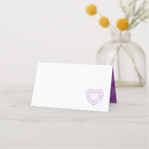 Personalised purple amethyst heart place guest place card