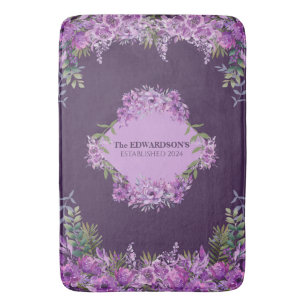Personalised Purple and Aubergine Floral  Bath Mat