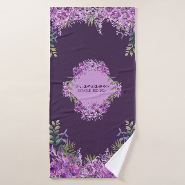 Personalised Purple and Aubergine Floral Towel Set (Bath Towel)
