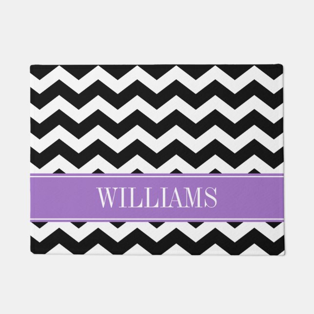 Personalised Purple and Black Chevron Doormat (Front)