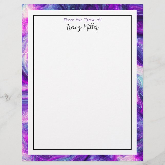 Personalised Purple and Blue Abstract Art Custom Letterhead (Front)