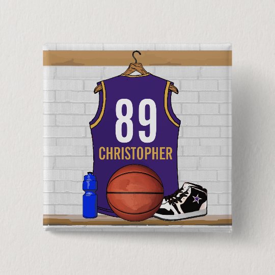 Personalised Purple and Gold Basketball Jersey 15 Cm Square Badge