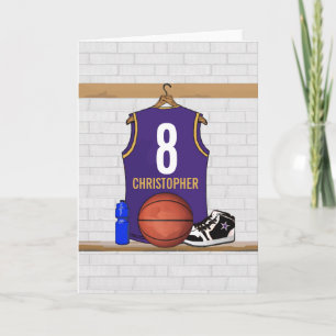Personalised Purple and Gold Basketball Jersey Card