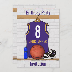 Personalised Purple and Gold Basketball Jersey Invitation
