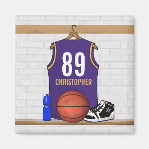 Personalised Purple and Gold Basketball Jersey Magnet