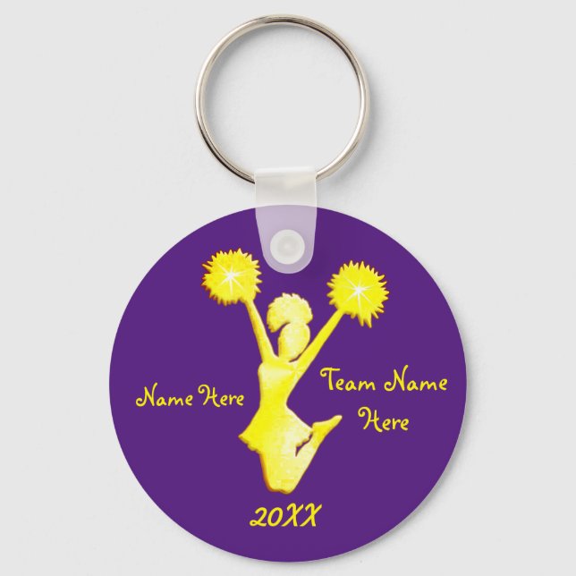 Personalised Purple and Gold Cheerleader Keychains (Front)