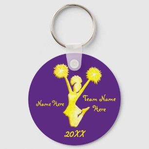 Personalised Purple and Gold Cheerleader Keychains