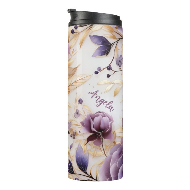 Personalised Purple And Gold Floral  Thermal Tumbler (Rotated Right)