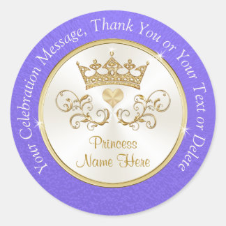 Personalised Purple and Gold Princess Stickers
