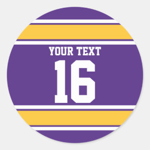 Personalised Purple and Gold Sports Stripes Classic Round Sticker