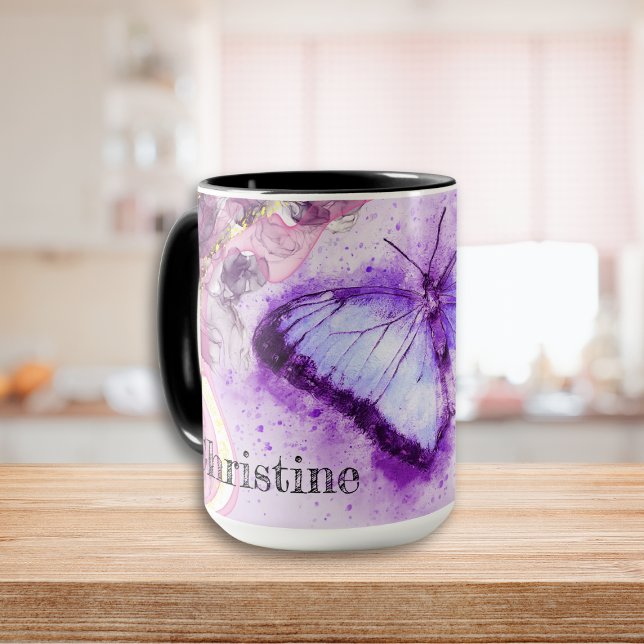 Personalised Purple and Gold Watercolor Butterfly Mug (Purple and Gold Watercolor Butterfly Mug)