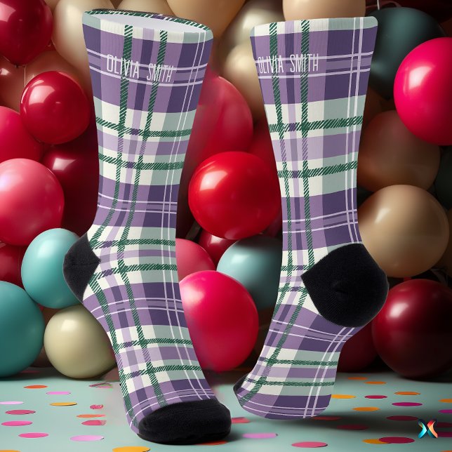 Personalised Purple and Green Tartan Plaid Custom Socks (Creator Uploaded)