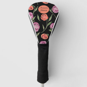 Personalised Purple and Peach Floral Ladies Golf Head Cover