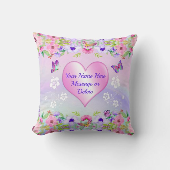 Personalised Purple and Pink Butterfly Pillow (Front)
