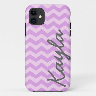 Personalised Purple and Pink Girly Chevron Pattern iPhone 11 Case