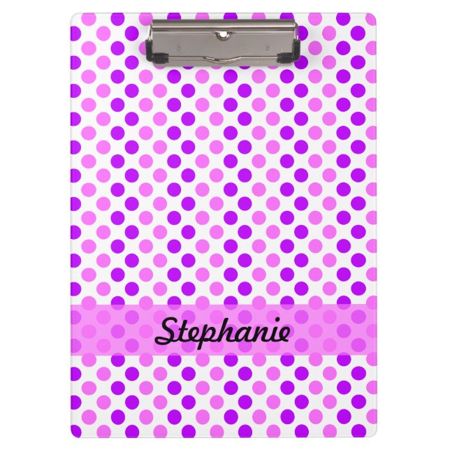 Personalised Purple and Pink Polka Dots Clipboard (Front)
