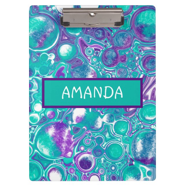Personalised Purple and teal marble fluid art Clipboard (Front)