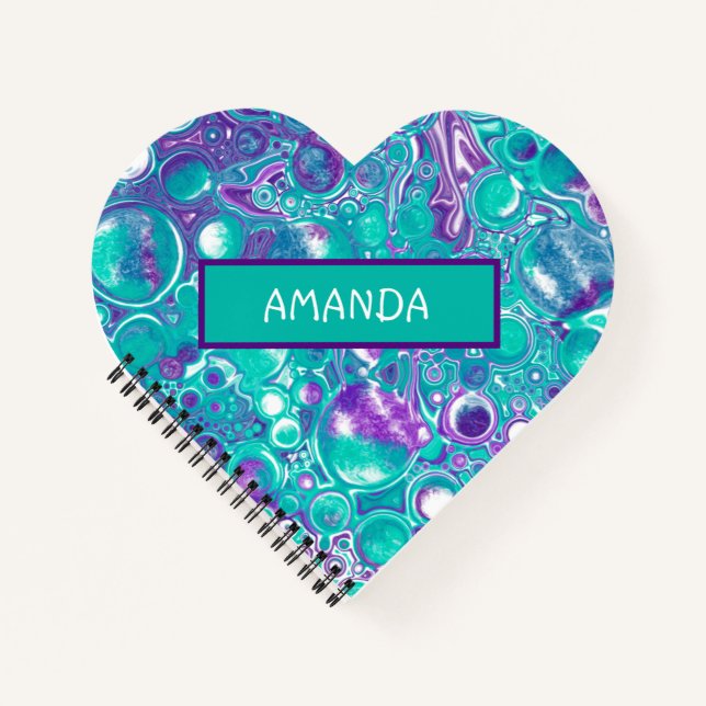 Personalised Purple and teal marble fluid art  Notebook (Front)