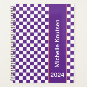 Personalised  purple and white  Chequered 2024 Planner