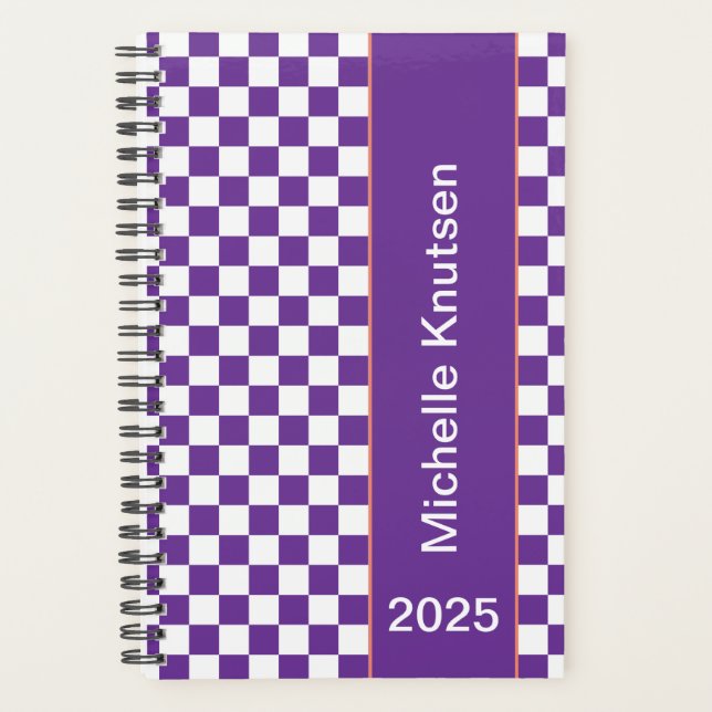 Personalised  purple and white  Chequered 2025 Planner (Front)
