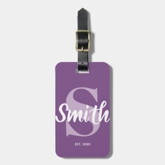 Personalised Purple and White Family Monogram Luggage Tag