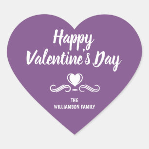 Personalised Purple and White Happy Valentines Day Heart Sticker