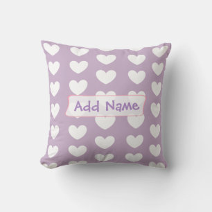 Personalised Purple and White Hearts Throw Pillow