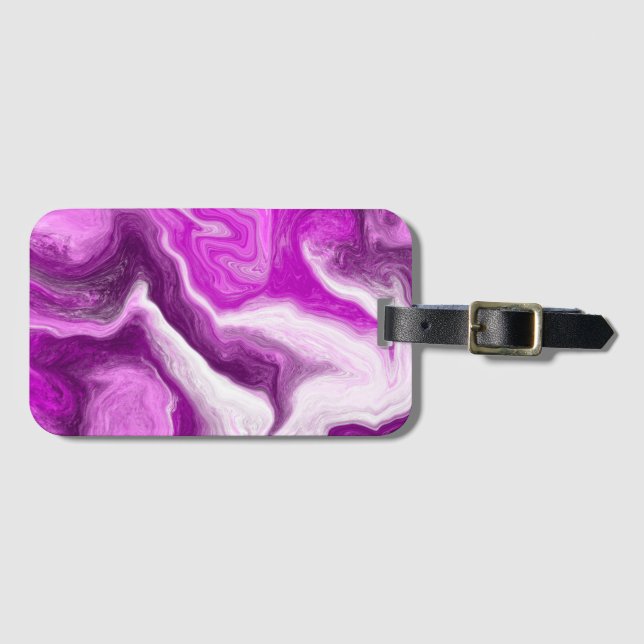 Personalised Purple and White Marble Swirls    Luggage Tag (Front Horizontal)