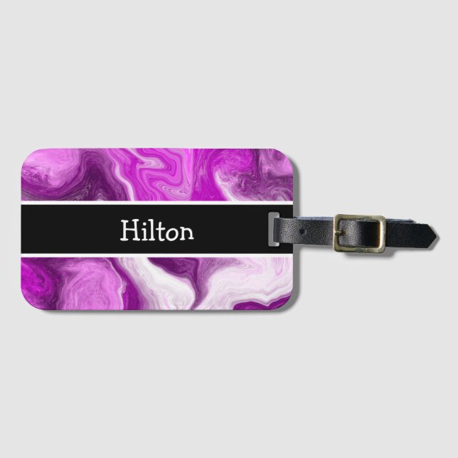 Personalised Purple and White Marble Swirls   Luggage Tag (Front Horizontal)
