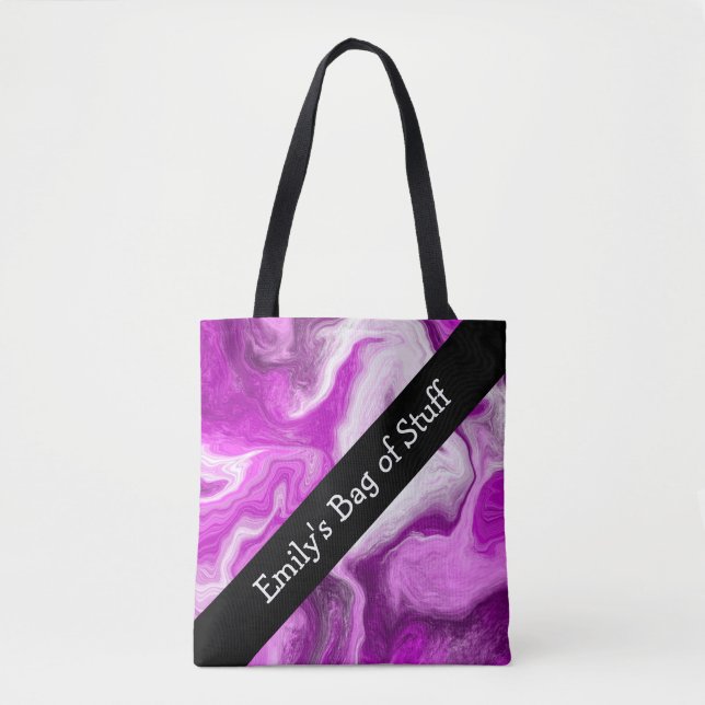Personalised Purple and White Marble Swirls   Tote Bag (Front)