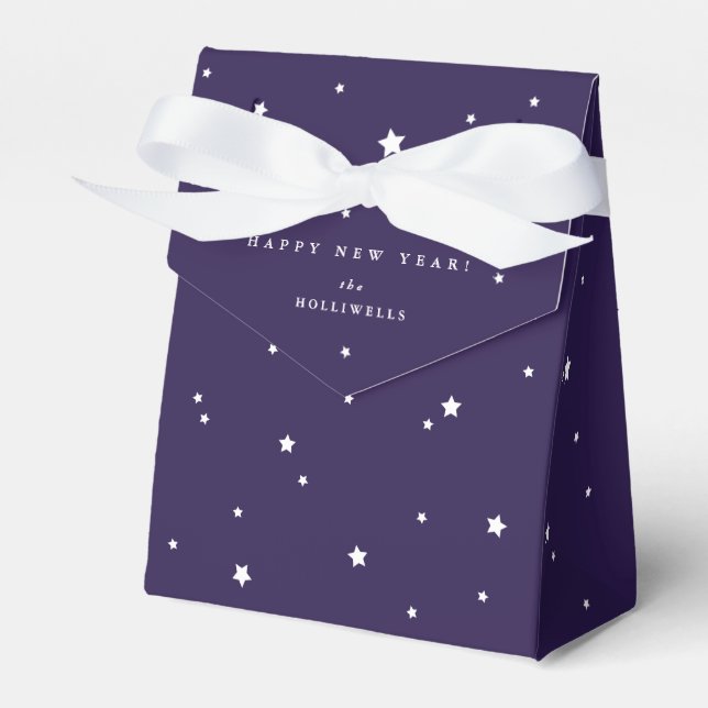 Personalised Purple and White Stars New Year Party Favour Box (Front Side)