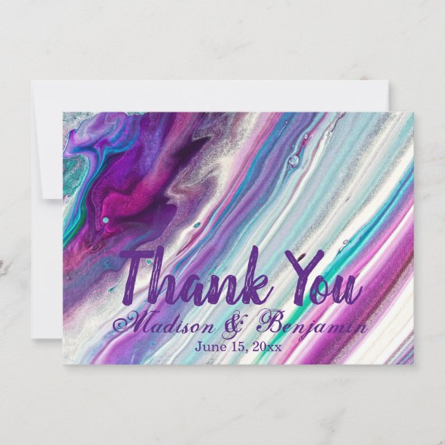 Personalised Purple Aqua Wedding Thank You Cards (Front)