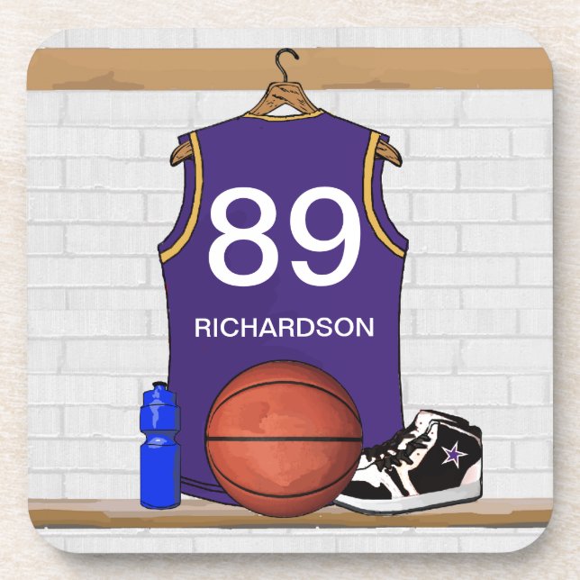 Personalised Purple Basketball Jersey Coaster (Front)