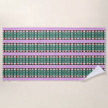 Personalised Purple Beach Towel with Green Pattern