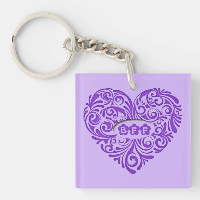 Personalised Purple BFF Heart Key Chain (Front)