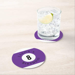 Personalised Purple Billiard Pool Ball Birthday Round Paper Coaster