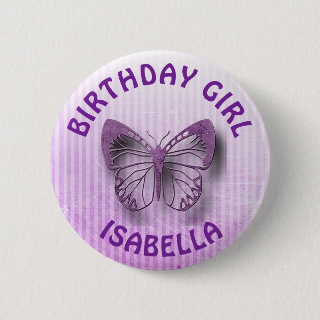 Personalised Purple Birthday Girl Butterfly Button (Front)