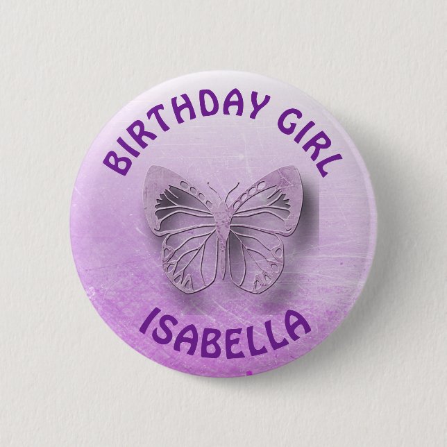 Personalised Purple Birthday Girl Butterfly Button (Front)