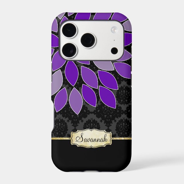 Personalised Purple Black and Gold Floral Damask (Back)