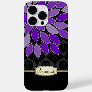 Personalised Purple Black and Gold Floral Damask Case-Mate iPhone 14 Pro Max Case